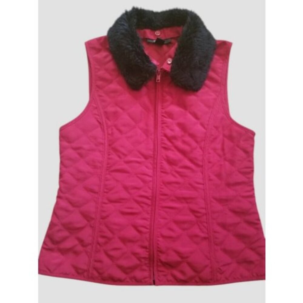 BCX GIRL Maroon Quilted Vest with Removable Faux Fur Collar Girls L Size 10-12 *